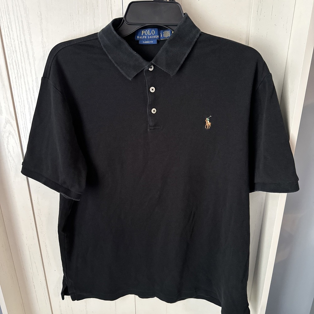 Polo Ralph Lauren Polo Shirt Mens XL Black Classic Fit Short Sleeve Pony Logo
